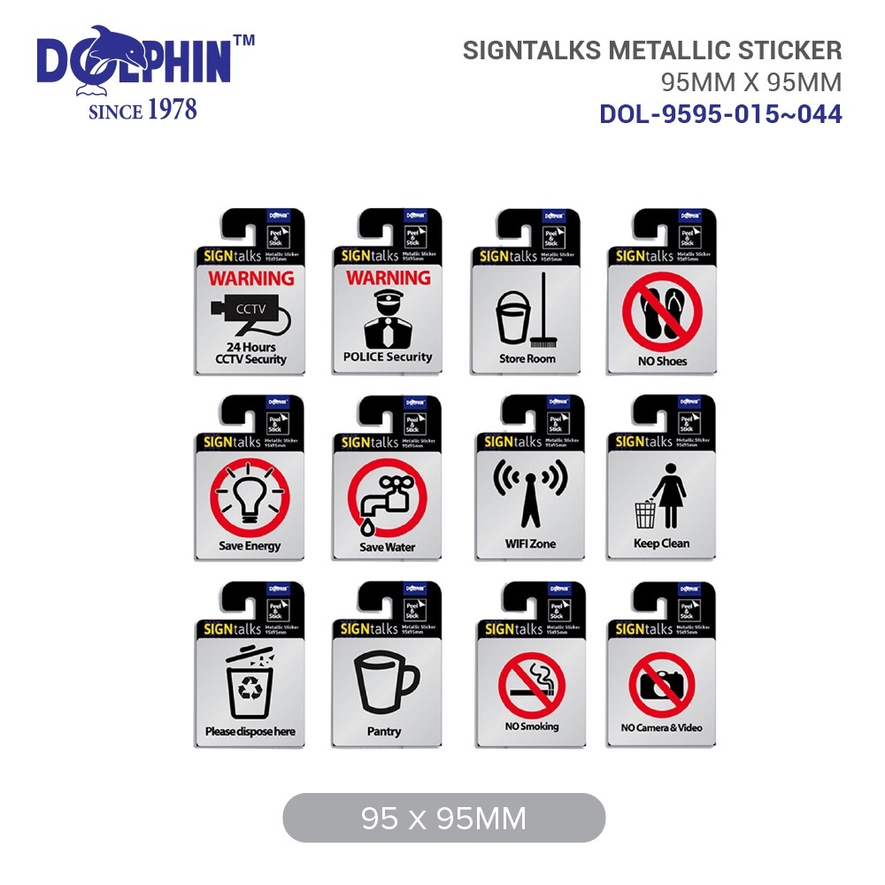 DOLPHIN SIGNtalks ป้ายประตู/ ป้ายรายวัน Peel & Stick Metallic Sticker 95 x 95MM