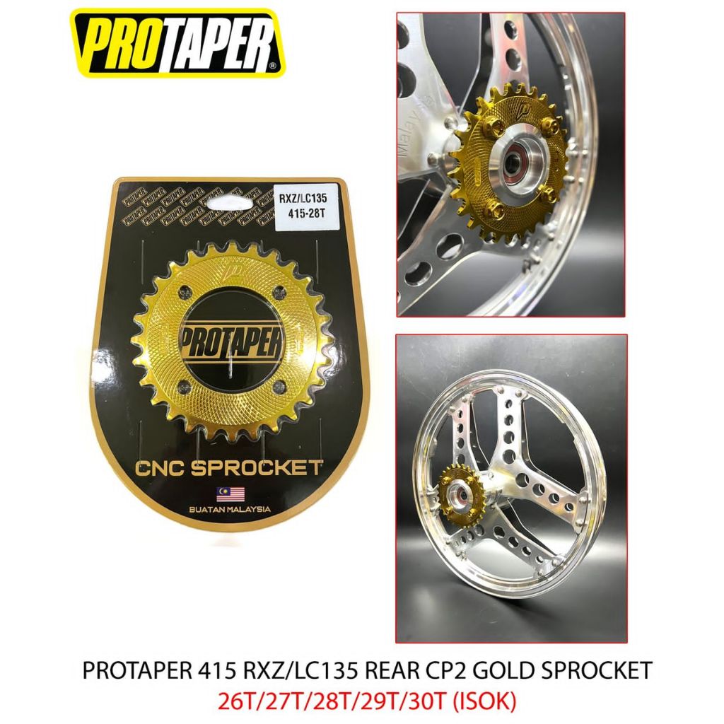 PROTAPER CNC CP2 GOLD SPROCKET 415H / 415 H ( 4 SCREW HOLE ) 26T - 47T LC135 / Y125 / RXZ / Y15 / Y1