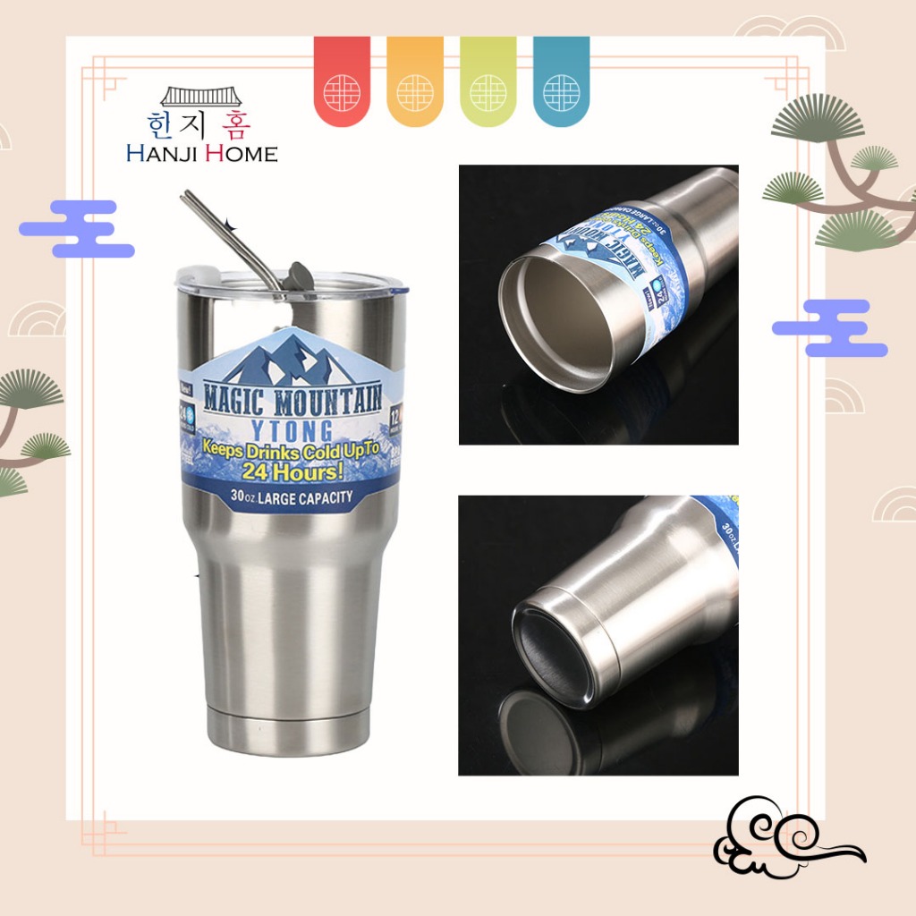 Hanji 304 แก้วน้ําสแตนเลสหรูหรา Rocky Mountain Tumbler ฝาปิดเพื่อให้ขวดร้อนและเย็น Thermos 900ml