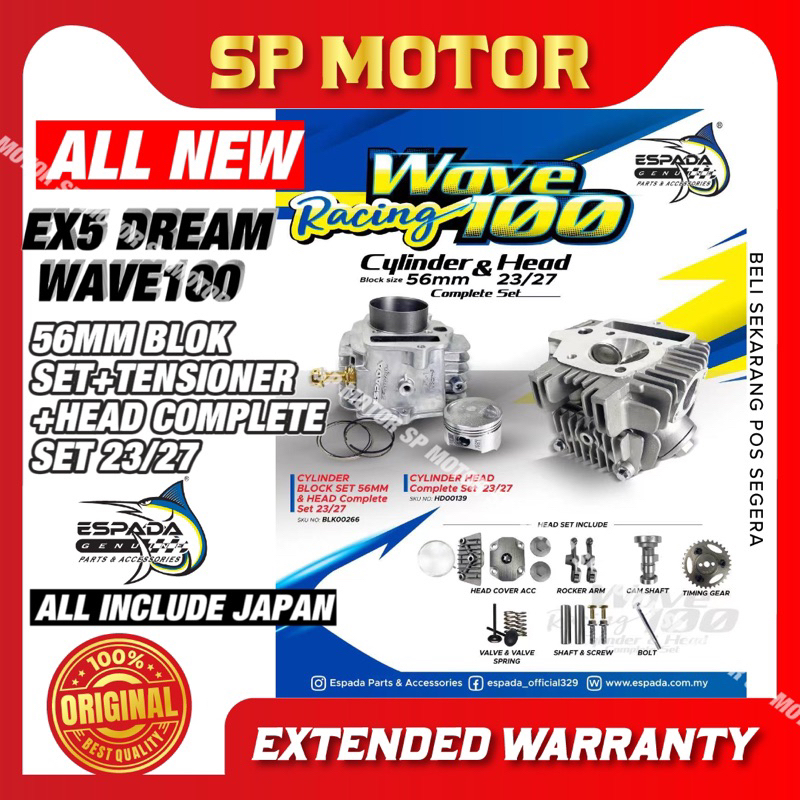 EX5 DREAM / WAVE100 BLOCK KIT SET 56MM + 23/27 CYLINDER HEAD COMPLETE SET + CAM+VALVE+TIMING+GEAR+CO