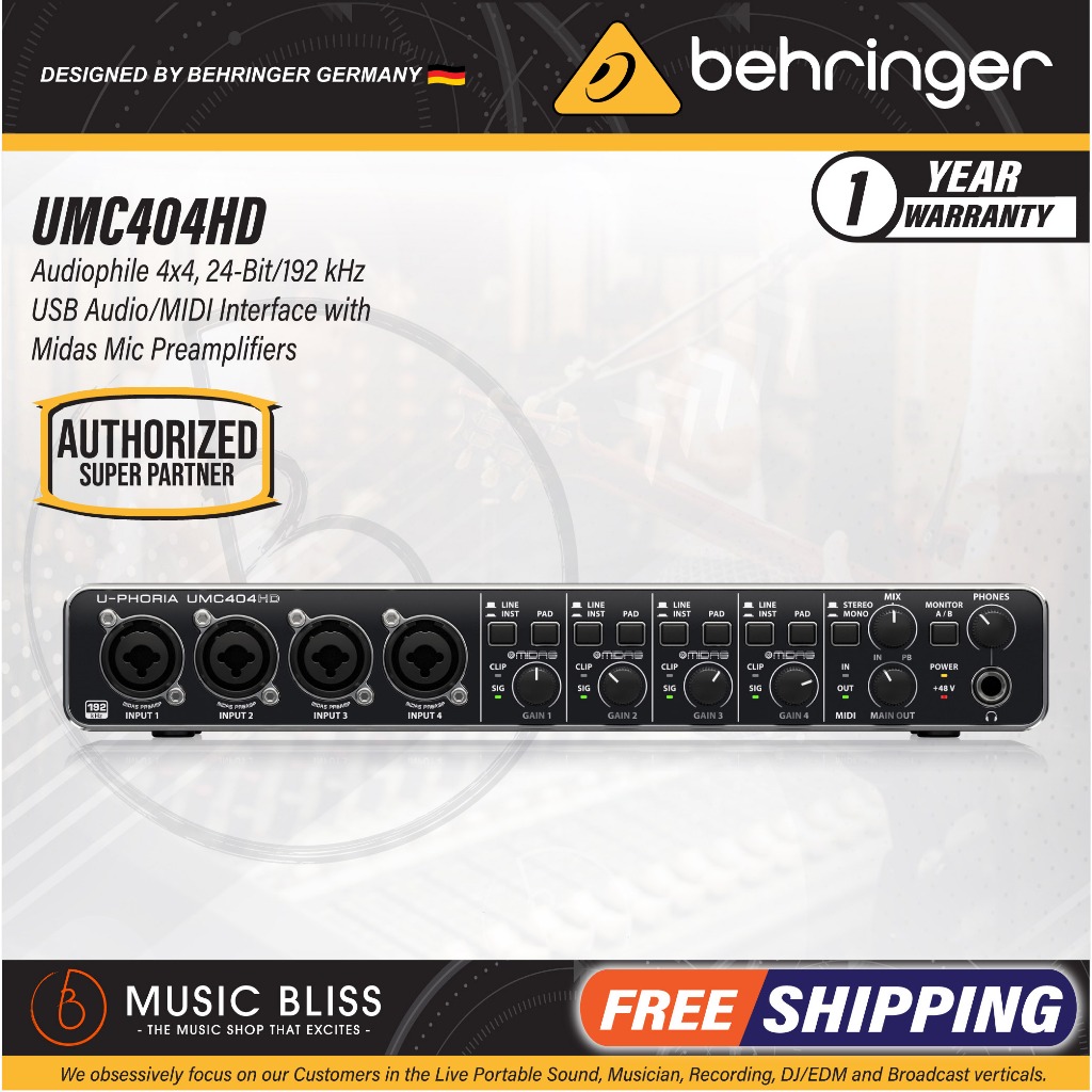 Behringer U-Phoria UMC404HD อินเทอร์เฟซเสียง USB 2.0 (UMC-404HD / UMC 404HD)