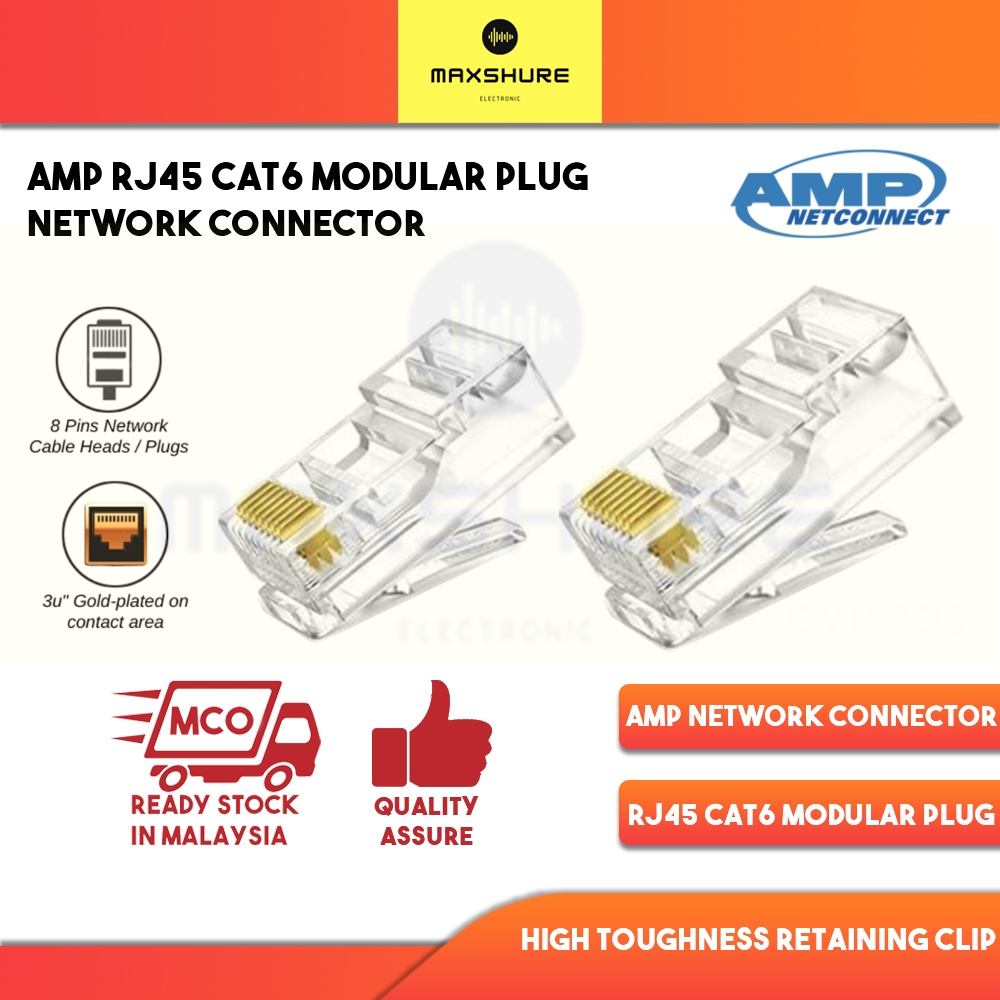 [Maxshure] ปลั๊กโมดูลาร์ AMP 100 ชิ้น RJ45 CAT5 CAT6 CAT5E CAT6E PLUG RJ45 ขั้วต่อเครือข่ายคริสตัล