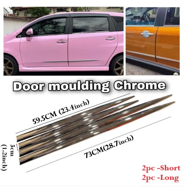 Universal รถด ้ านข ้ างประตู Chrome Molding Moulding Body Lining แผง Trim Garnish ( 4 ชิ ้ น ) Perodua Proton Toyota Honda Nissan