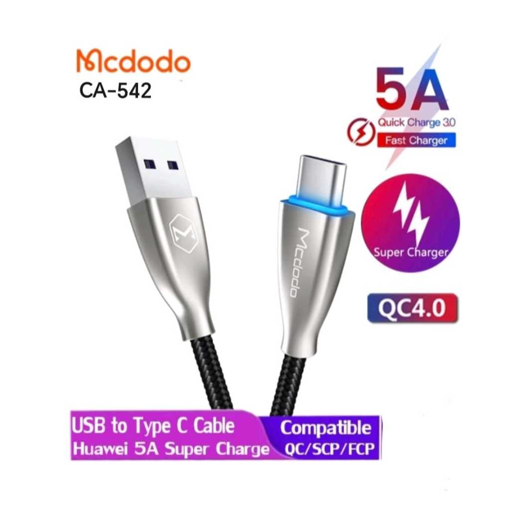 MCDODO CA-542 5A สายเคเบิลข้อมูล Type-C ชาร์จเร็วสุดพร้อมไฟ LED 1M
