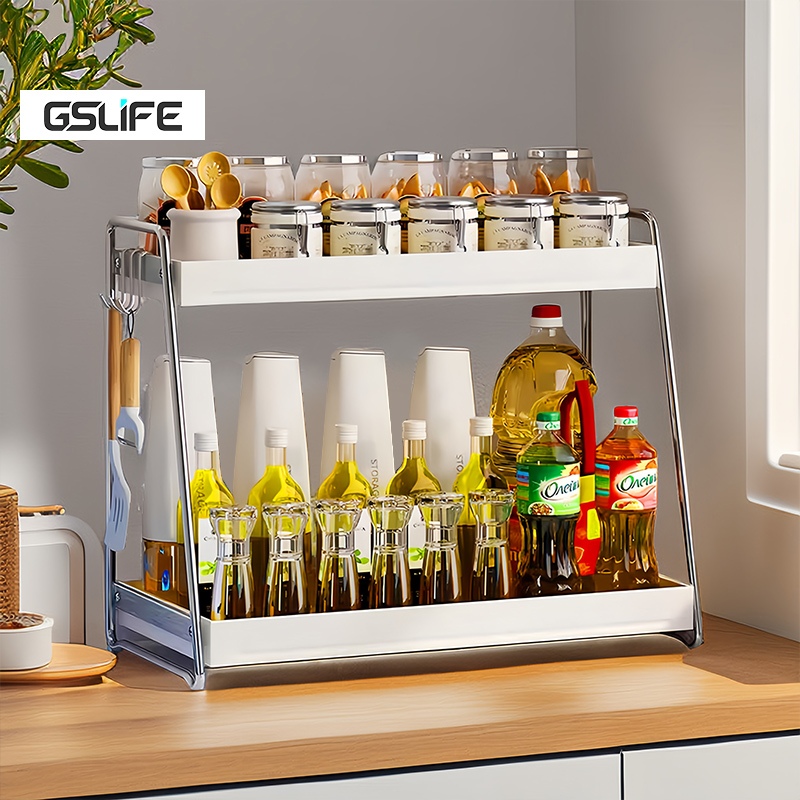 GSlife สแตนเลส 2 ชั้น 33/43 ซม. ชั้นวางขวดปรุงรส ชั้นวางเครื่องปรุงรสน้ํามันแก้ว