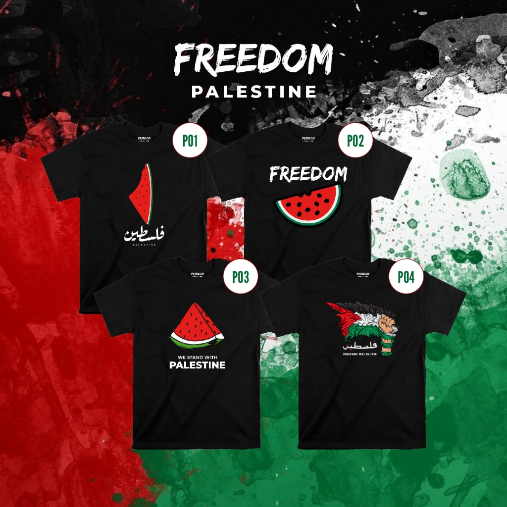 เสื้อยืด ผ้าฝ้าย พิมพ์ลายแตงโม Freedom Palestine สีดํา สําหรับผู้ใหญ่