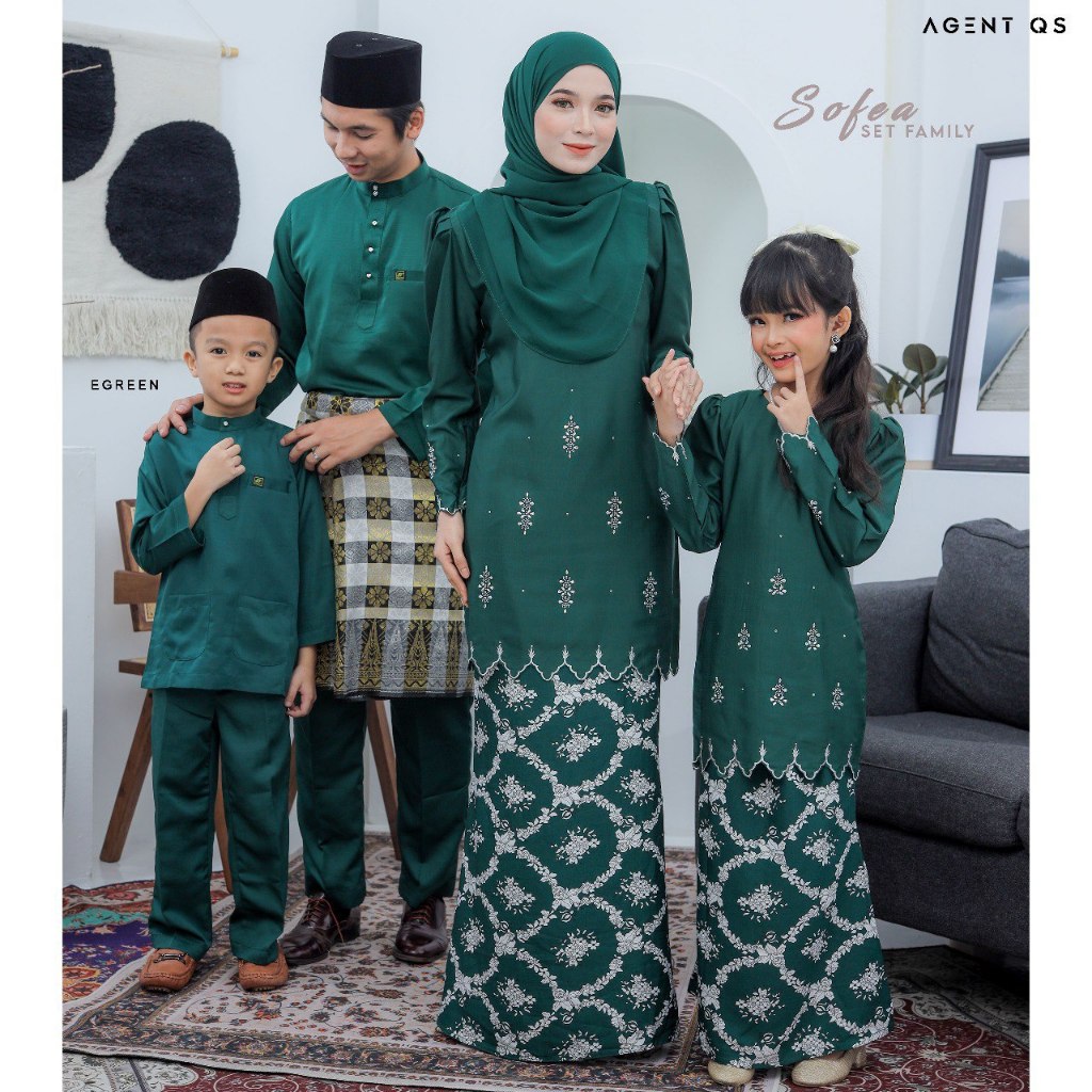 (EMERALD GREEN) ชุดเต็มครอบครัว BAJU KURUNG SOFEA RAYA โดย ALLIN