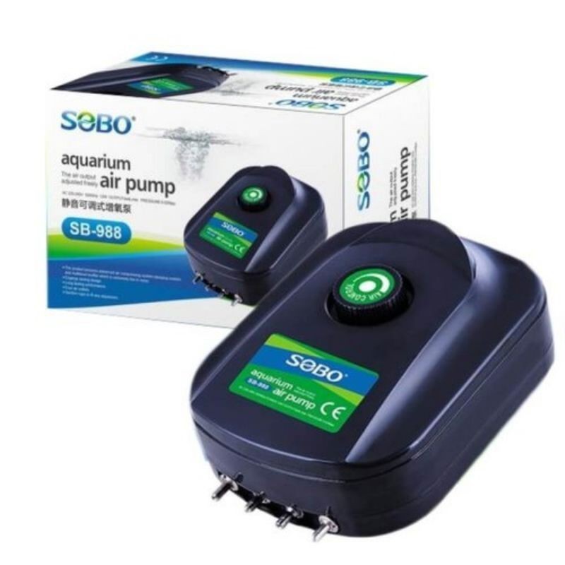 SOBO SB-988 SB988 ปั๊มลมตู้ปลา 4X4L /Min Power 12W Akuarium Pam Oksigen pam Angin akuarium o2 02 SB-