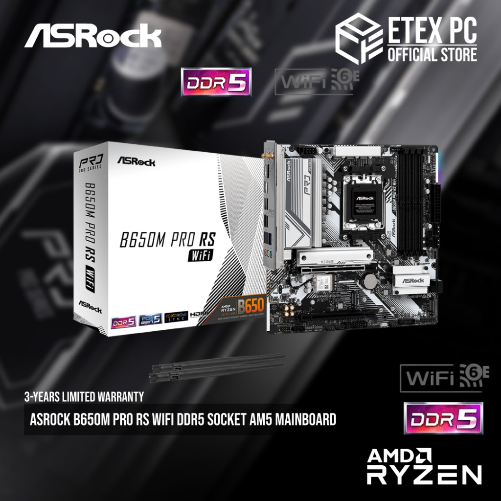 ASRock B650M Pro RS WiFi DDR5 ซ็อกเก็ต AM5 เมนบอร์ด 90-MXBLZ0-A0UYAZ