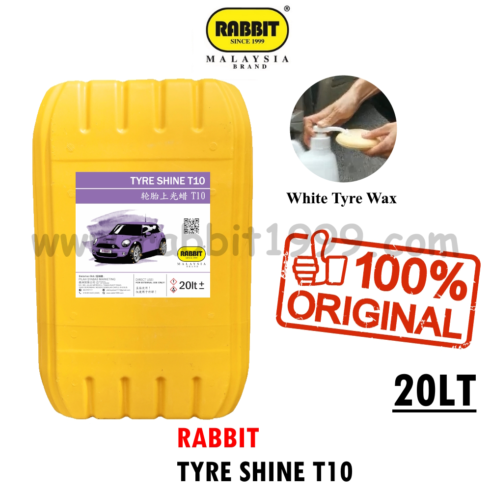 RABBIT TYRE SHINE T10 - 20Lt - Tyre Wax Silicone Shine - 20KG / Silicone Tyre Shine - White 20KG / W