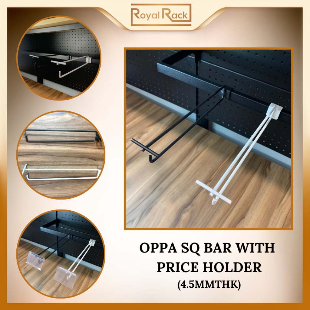 RoyalRack OPPA SQ Bar Hook พร้อมป้ายราคาคู่โลหะคุณภาพสูง Square Bar เส้นผ่านศูนย์กลาง 4.5MMTHK