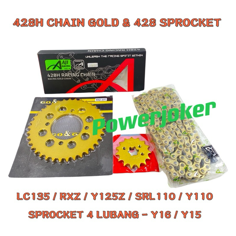 LC135 /RXZ /125Z ZR/Y125Z ZR / SRL110 Z /Y110 SS / SS2 428H CHAIN GOLD SPROCKET SPOKET 428 RANTAI GO