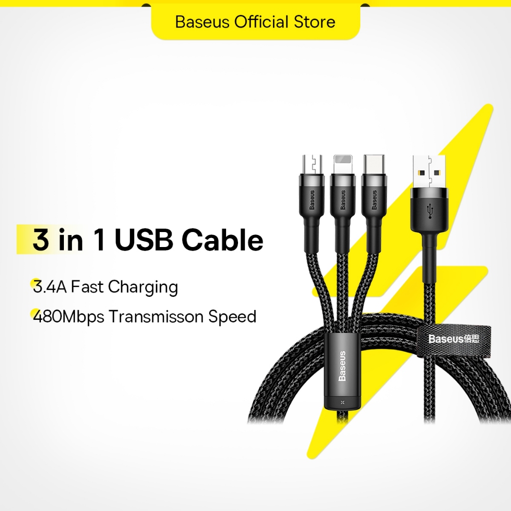 Baseus 3 In 1 สาย USB สายชาร์จอเนกประสงค์