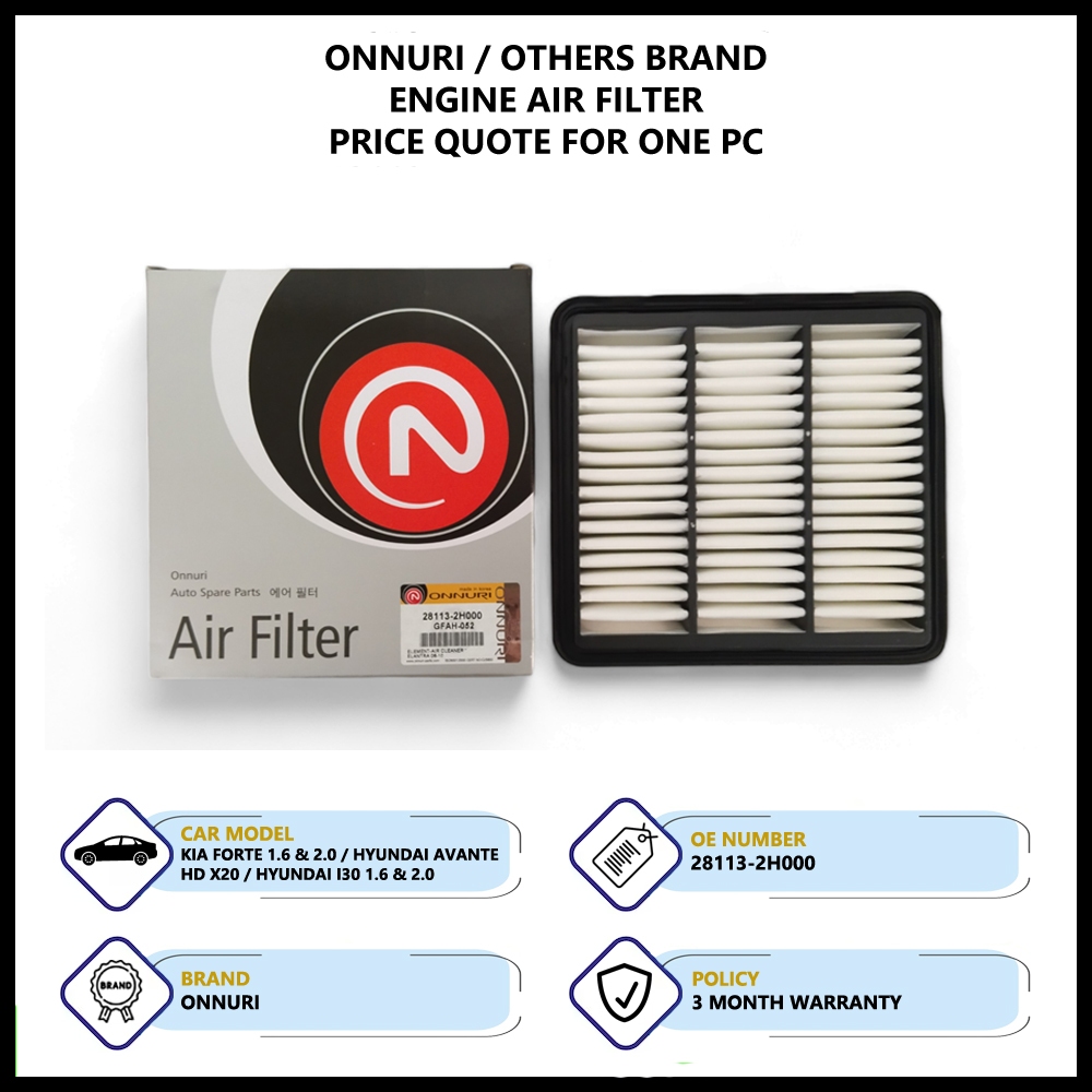 Kia Forte 1.6 & 2.0 / Hyundai Avante HD X20 / Hyundai I30 1.6 & 2.0 Korea หลังการขายกรองอากาศ (28113