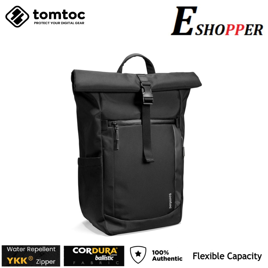 TOMTOC T61M1D1 15.6 INCH ROLLTOP ADJUSTABLE CAPACITY LAPTOP BACKPACK - สีดํา