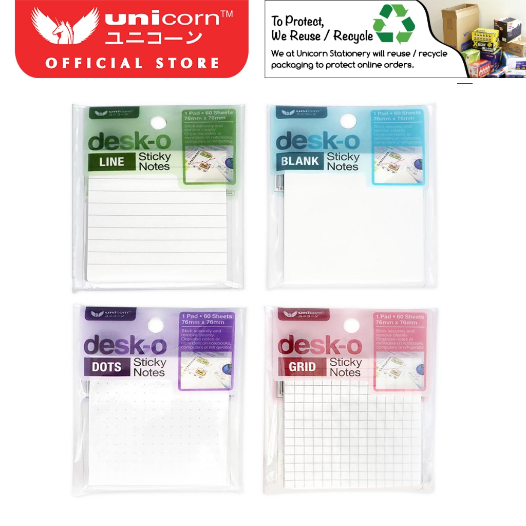 เครื่องเขียนยูนิคอร์น Sticky Notes 76mmX76mm [USN-776GX,USN-776DX,USN-776BX,USN-776LX]