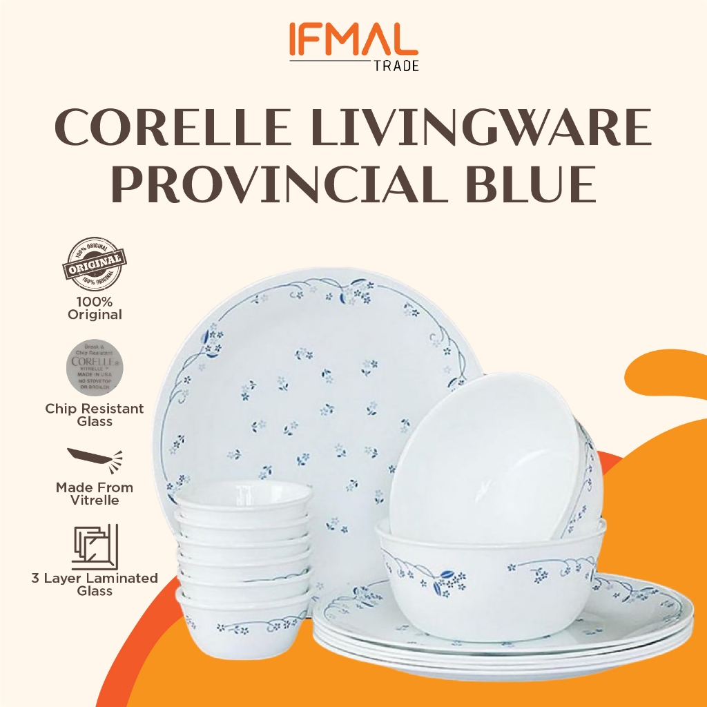 Corelle Loose Provincial Blue ( จานอาหารค ่ ํา/ จานซุป 21cm/ Medium Bowl/ ชามก ๋ วยเตี ๋ ยว/ เสิร ์ ฟ Platter/ ชามซุป )