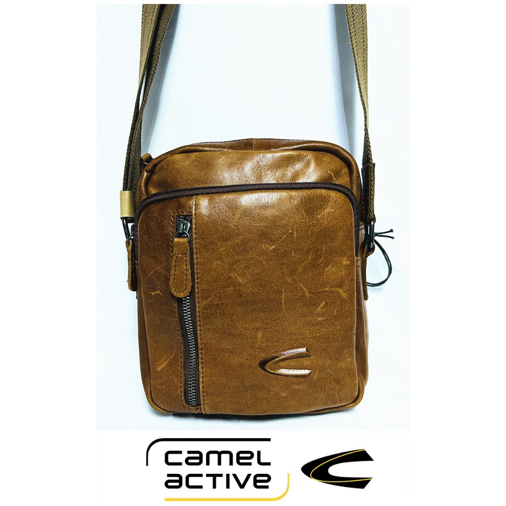 Camel Active กระเป๋าสะพายพาดลําตัว กระเป๋าช้อปปิ้ง หนัง สีน้ําตาลอูฐ คุณภาพสูง