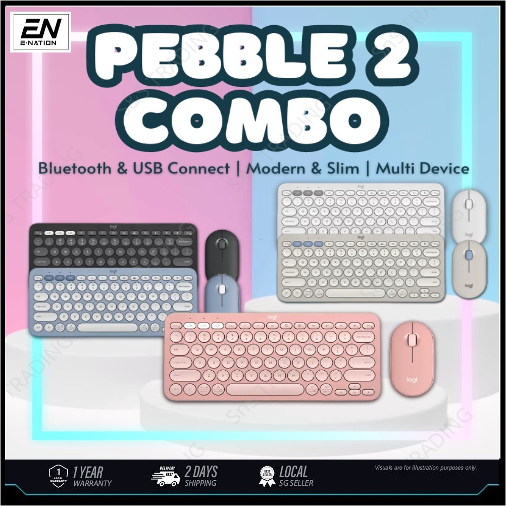 Logitech Pebble Keys 2 K380s + Pebble Mouse 2 M350s Bluetooth Combo [Bluetooth/Lightweight/Minimalis