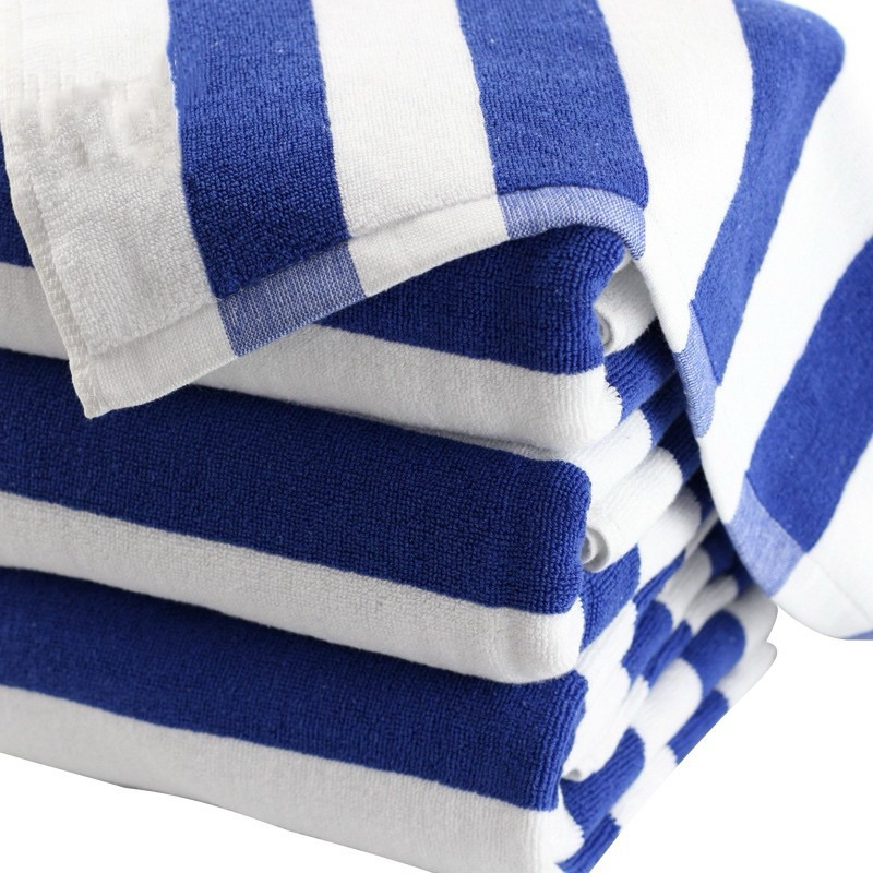 ผ้าเช็ดตัวสระว่ายน้ํา l ผ้าเช็ดตัวชายหาด Blue Strip Line (35x70inchi) ผ้าเช็ดตัวใหญ่ l ผ้าฝ้าย 100% Double Stich