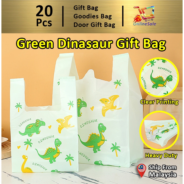 Goodies Bag 20pcs Bag Door Bag Green Dinosaur Snacks Candy Biscuit KidPortable Plastic Bag