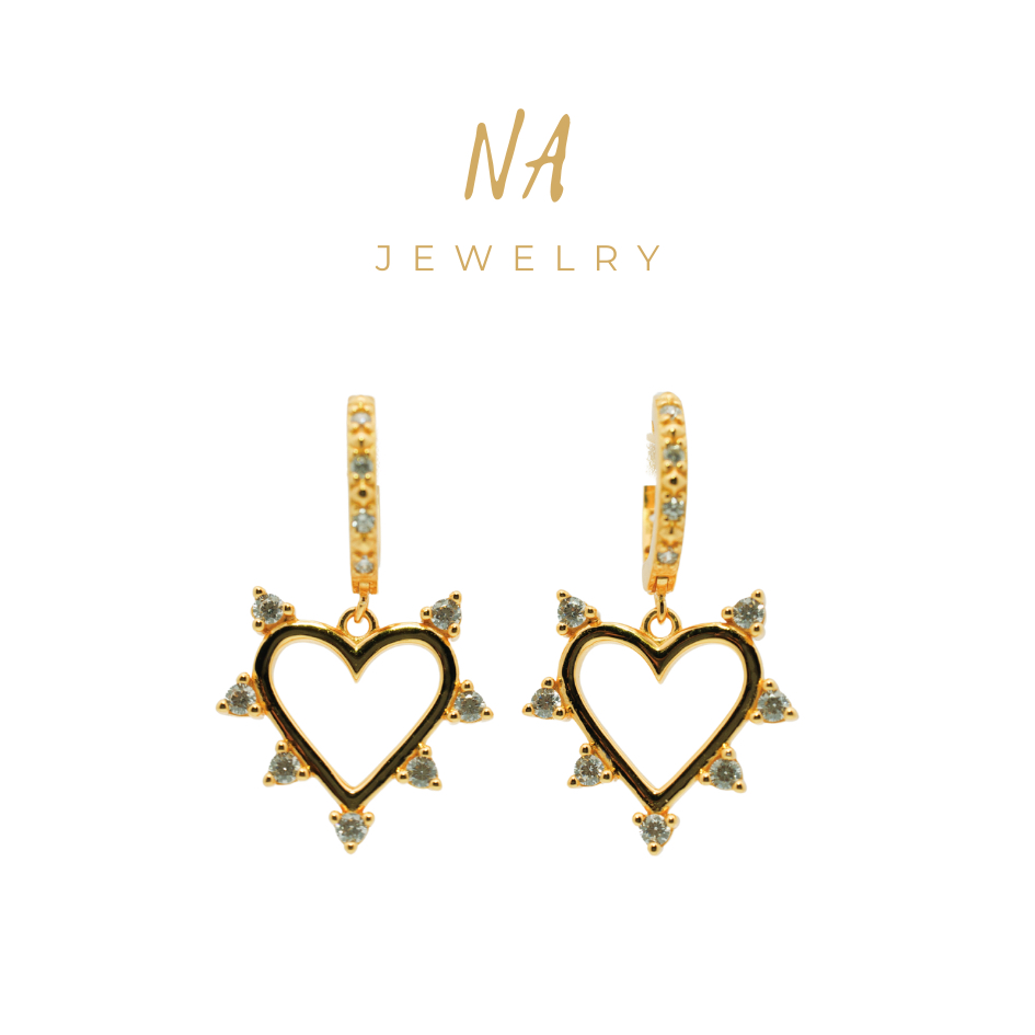 Na เครื่องประดับ SPIKY HEART DROP HOOP EARRINGS น่ารัก 18K goldplated เงิน 925 เงินสเตอร์ลิงเกรดสูงส