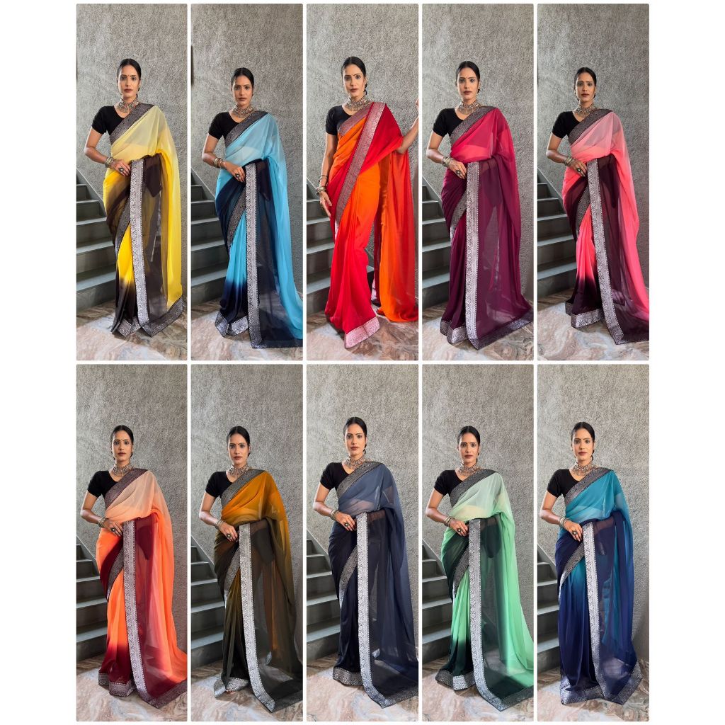 สวย Georgette Two Shaded 1 MINUTE READ TO WEAR SAREE /สารีสําเร็จรูป