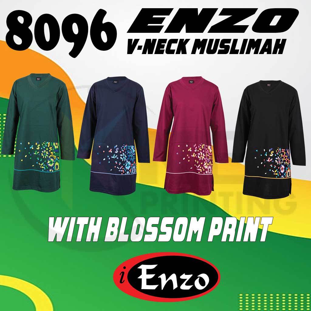 Enzo 8096 คอวี Muslimah พิมพ์ลายดอก Baju Muslimah Enzo