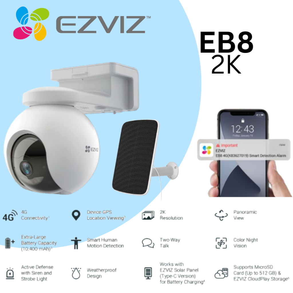 HIKVISION EZVIZ CCTV (ยี่ห้อ Top Global) EB8 Wifi Wireless Battery 2K 4G Auto Track 360 Color Night