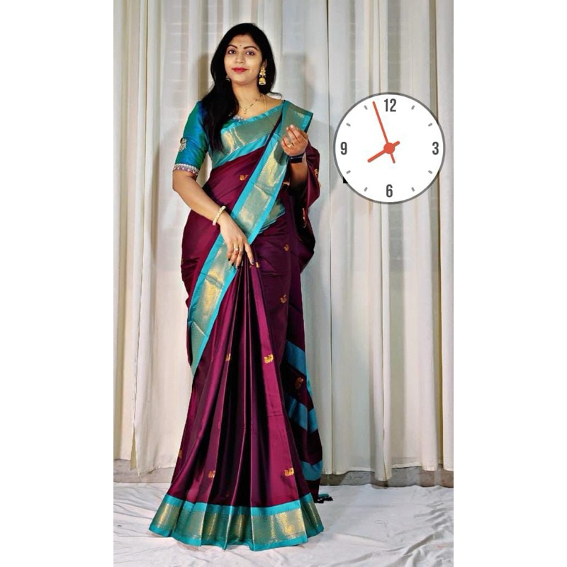 Saree COTTON PAITHANI Fabric Pure Mercerised Soft Silk ในการออกแบบชายแดนพิเศษ Minawork Peacock รูปแบ