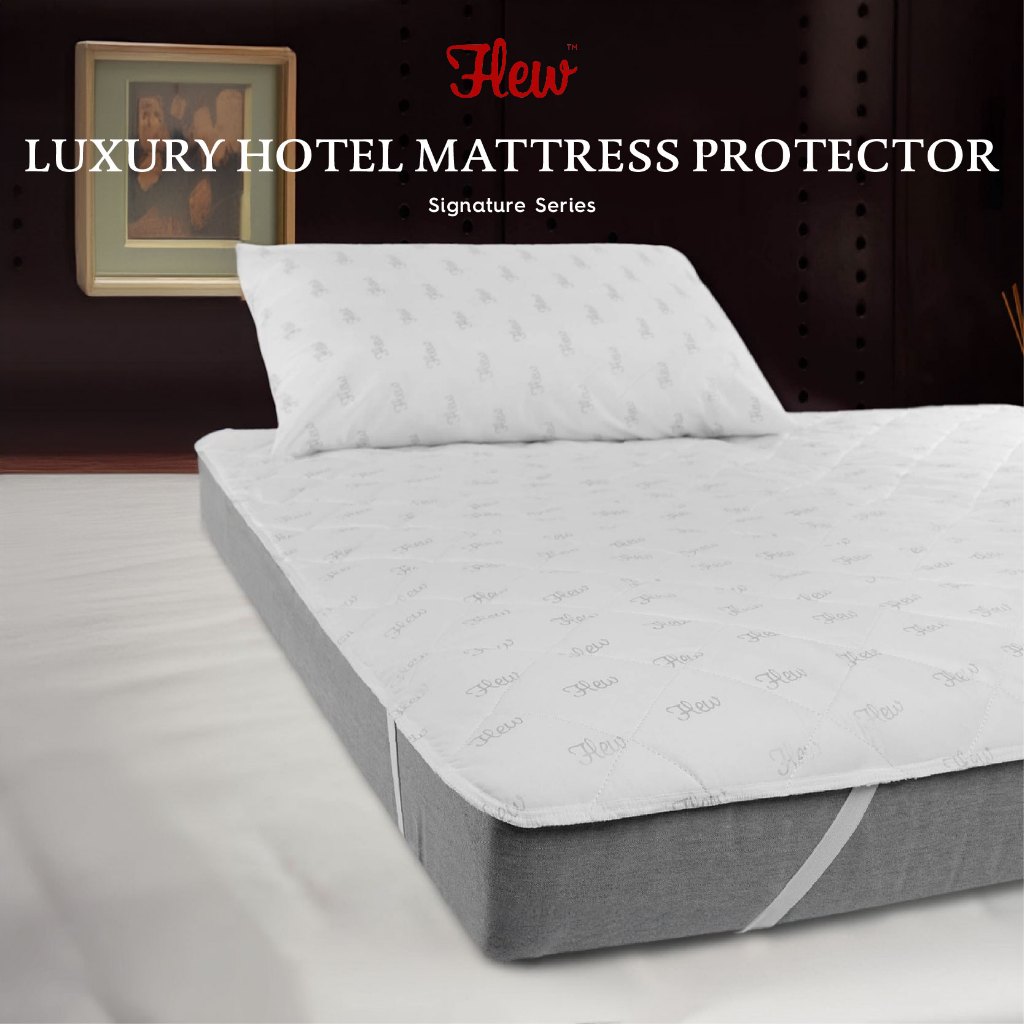 Flew Luxury Hotel Mattress Protector พร้อมผ้าไมโครไฟเบอร์ Quilted Non กันน้ํา