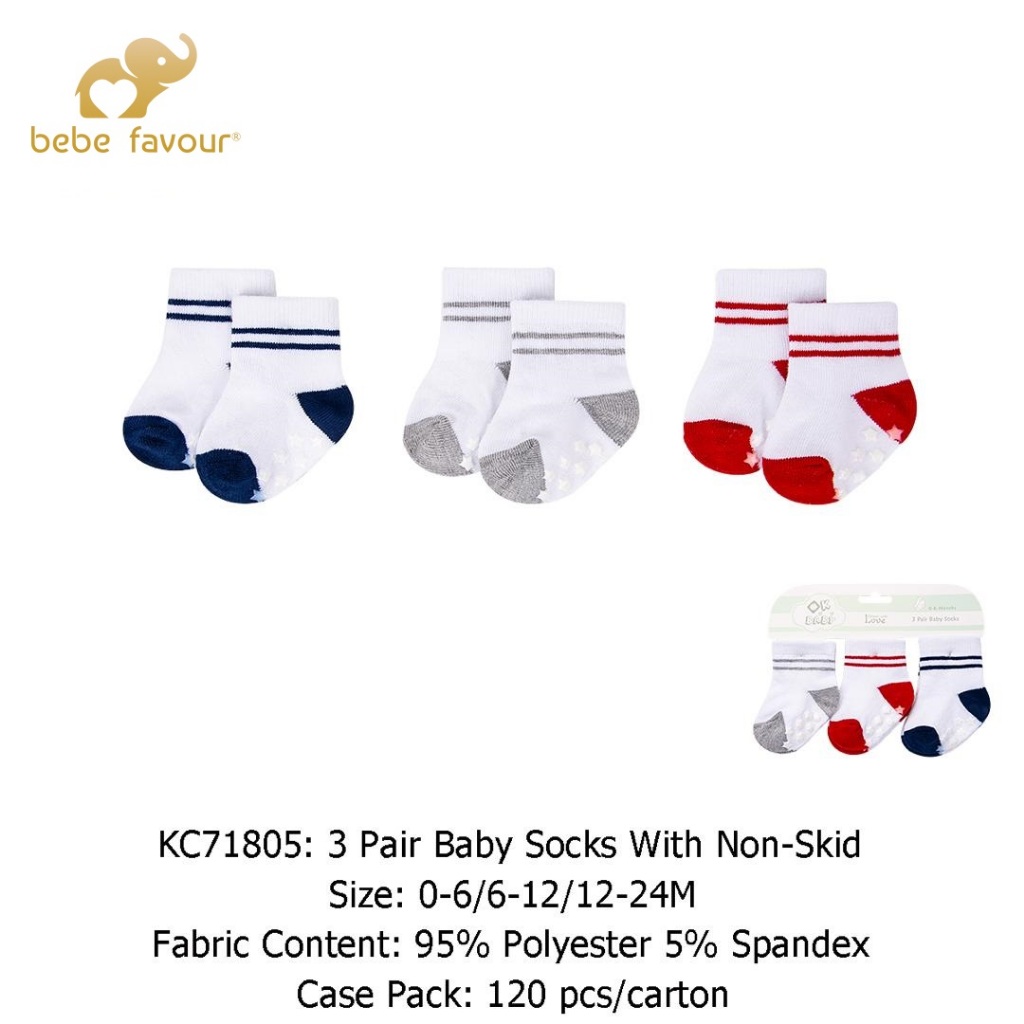 Bebe Favour ถุงเท้าเด็ก 3 คู่พร้อมกันลื่น KC71805