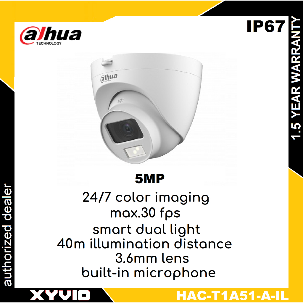 DAHUA HAC-T1A51-A-IL Analog 5MP Fix 3.6mm Build In Mic Smart Dual Light HDCVI Quick-to-install Eyeba