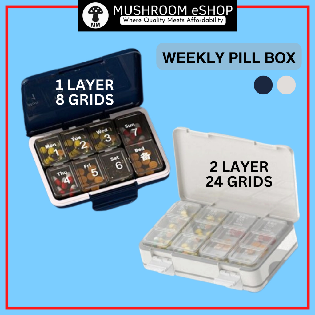 MUSHROOM Weekly Pill Box Organizer 7 Day Medicine Box Mini Bekas Ubat Pill Travel Case