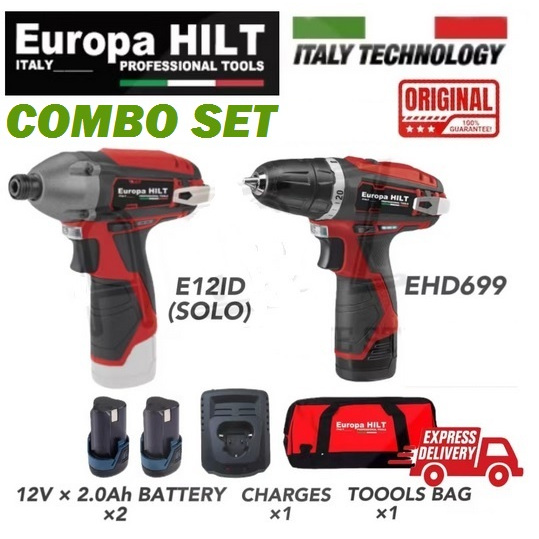 COMBO SETEUROPA HILT EHD699 E12ID E12HD 12V CORDLESS DRILL CORDLESS IMPACT DRIVER CORDLESS HAMMER DR