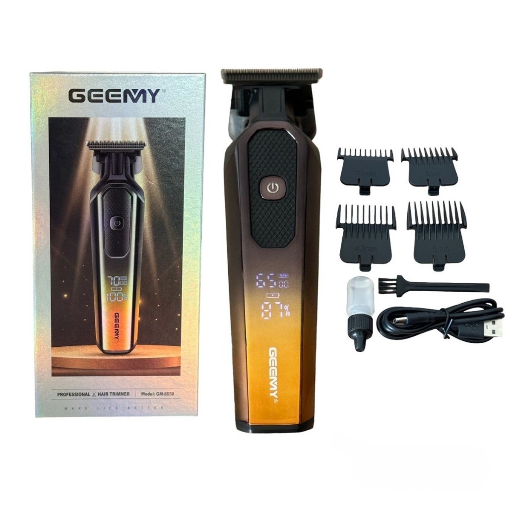 [ใหม่] Geomy Gm8058 Professional Hair Trimmer Usb Chargeable Zero Trimmer Shavers 6000\7000 RPM