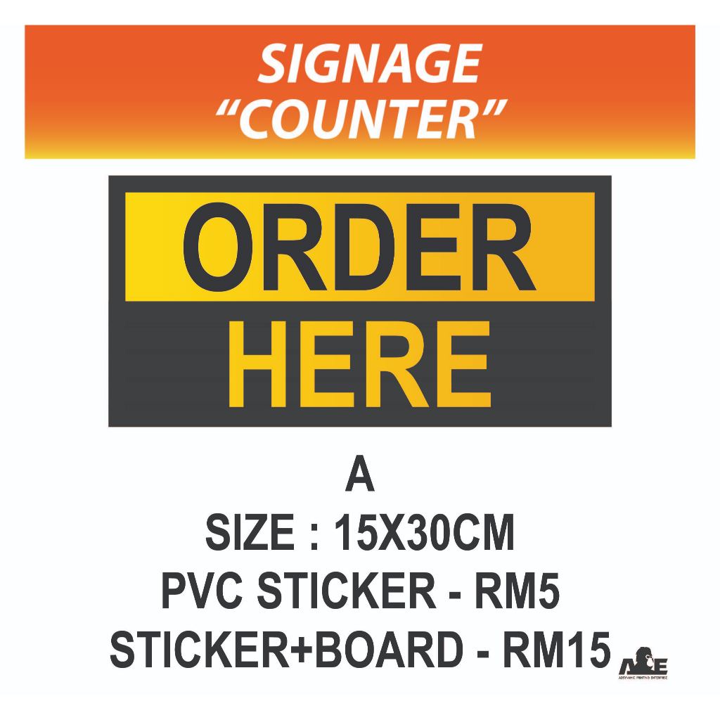 สติ๊กเกอร์ Signage Order Here Pay here Pick Up Here Order & Pay Here Order & Pick Up Here Register H