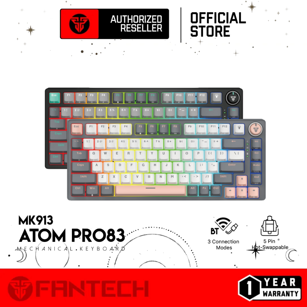 Fantech MK913 ATOM PRO83 Stellar Edition คีย์บอร์ดไร้สาย Blue Switch / Red Switch 5 Pin Hot Swappabl