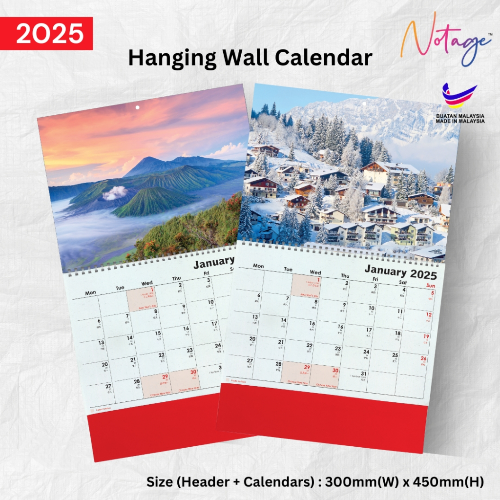 ปฏิทินติดผนังแขวนขนาดใหญ่ 2025 มือฉีกขาด Wire-O Kalendar การเขียนขนาดใหญ่ Format การวางแผนรายวัน 挂墙日