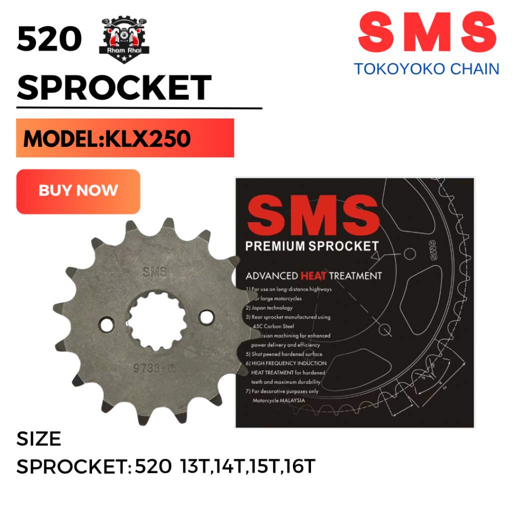 SMS 520 KLX250 KAWASAKI PREMIUM FRONT SPROCKET สําหรับ KAWASAKI BLACK STEEL