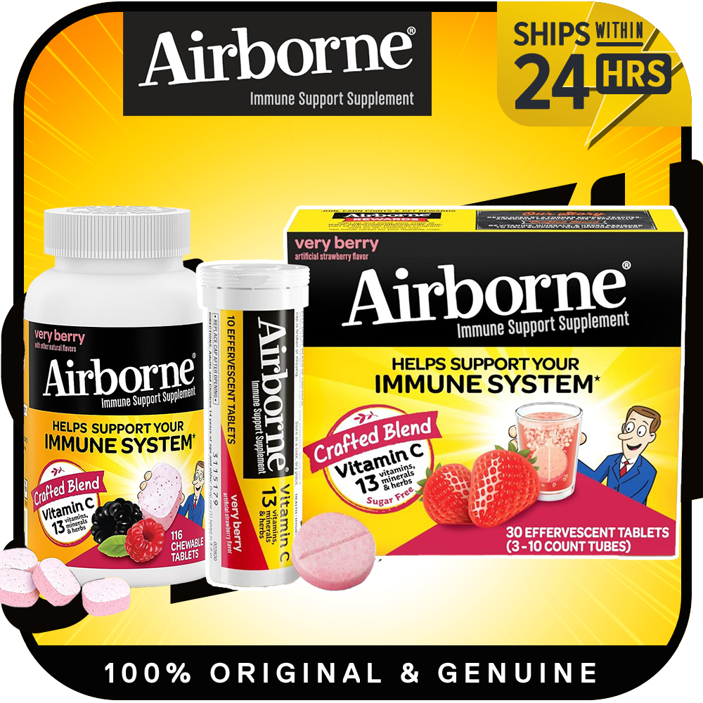 Airborne 1000มก. วิตามินซีพร้อมสังกะสี, น้ําตาลฟรีฟู่ 30 เม็ดเครื่องดื่มซ่า, อาหารเสริมเสริมภูมิคุ้ม