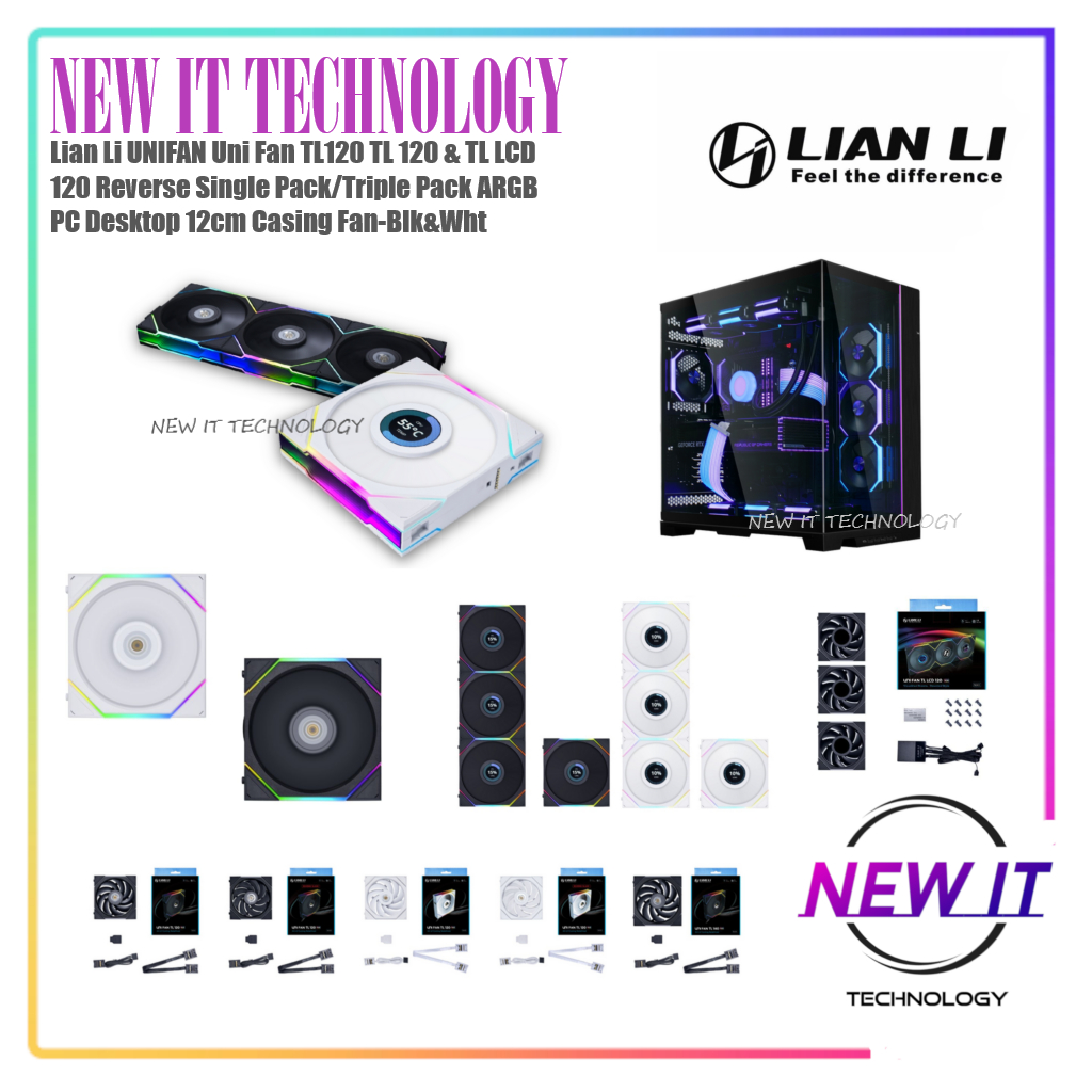 Lian Li UNIFAN Uni พัดลม TL120 TL 120 & TL LCD 120 & TL ไร้สาย LCD & TL FLEX 120 ไร้สายย้อนกลับ ARGB