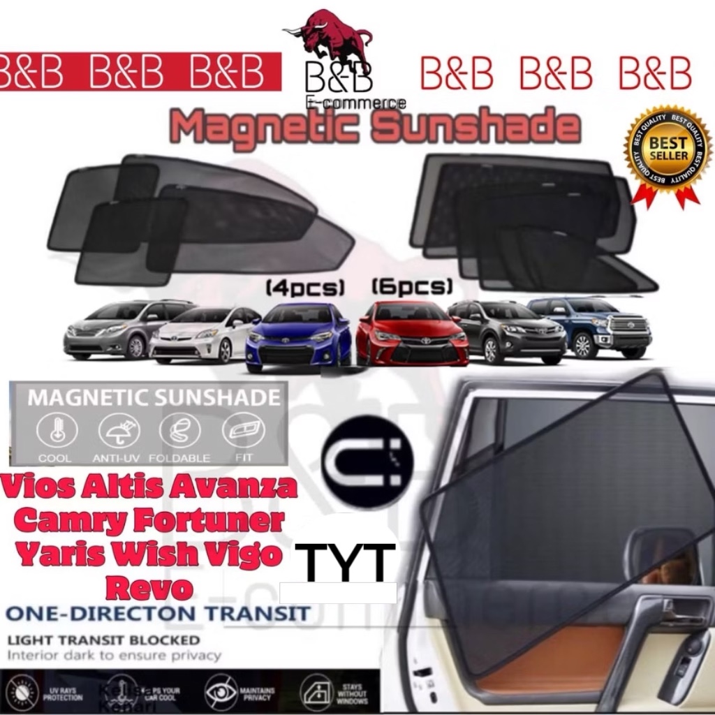 ม่านบังแดดแม่เหล็ก Veloz Cross Vios Altis Unser Avanza Fortuner Yaris Hilux Revo Vigo Harrier Wish Innova Toyota ม่านบังแดด