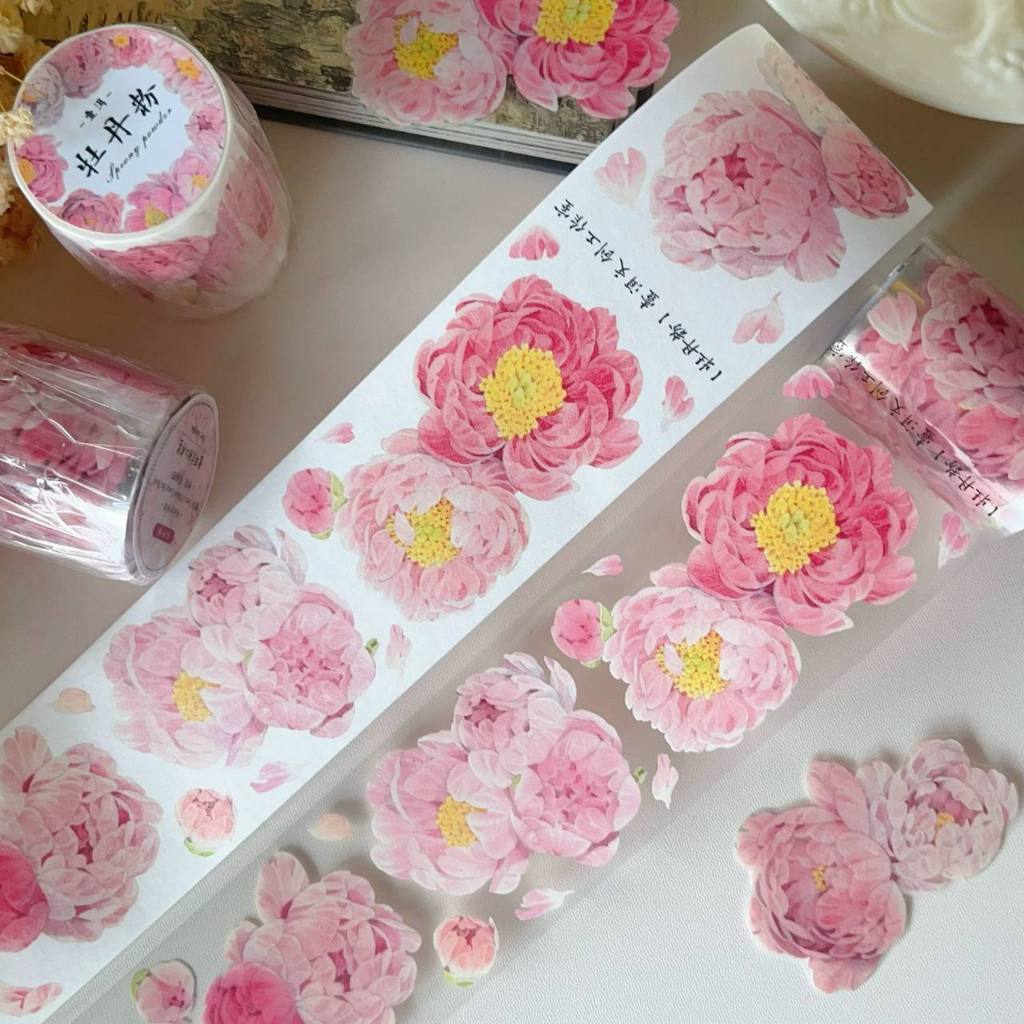 Yier~peony Pink Light Retro Washi Tape One Loop Packing Washi Tape-5cm * 100cm/Loop