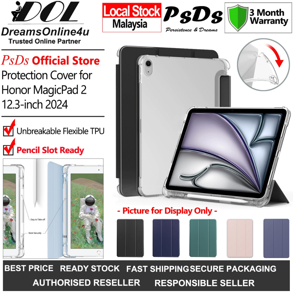 PsDs TM Transparent TPU Pencil Slot Smart Auto Wake-up Cover Case Honor MagicPad 2 12.3 นิ้ว 2024