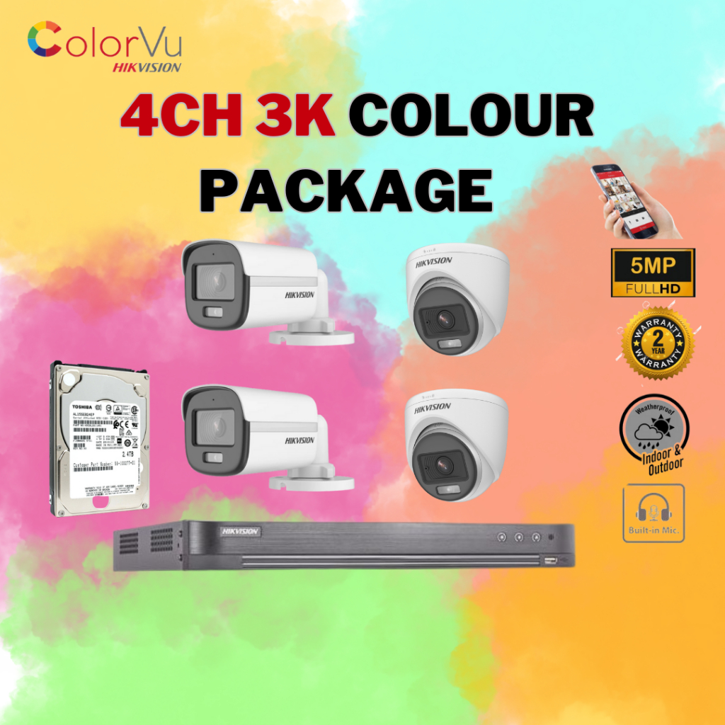 HIKVISION ชุดกล้องวงจรปิด (World No.1) 4CH 3K ColorVu iDS-7204HUHI-M1/E/DS-2CE10KF0T-FS/DS-2CE70KF0T