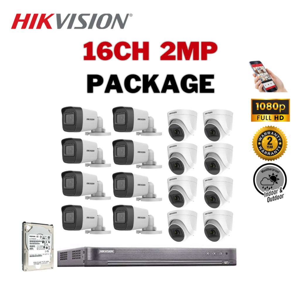 HIKVISION CCTV SET (World No. 1) 16CH 2MP iDS-7216HQHI-M2/XT/DS-2CE16D0T-EXIF/DS-2CE76D0T-EXIPF