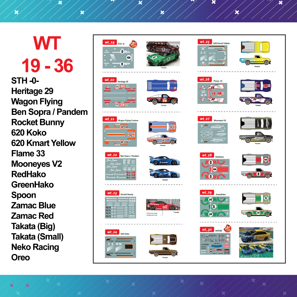 Water Slide Decal wt 19 - 36 HotWheels | WAGON STH SPOON PANDEM MOONEYE ZAMAC TATA OREO ROCKET BUNNY