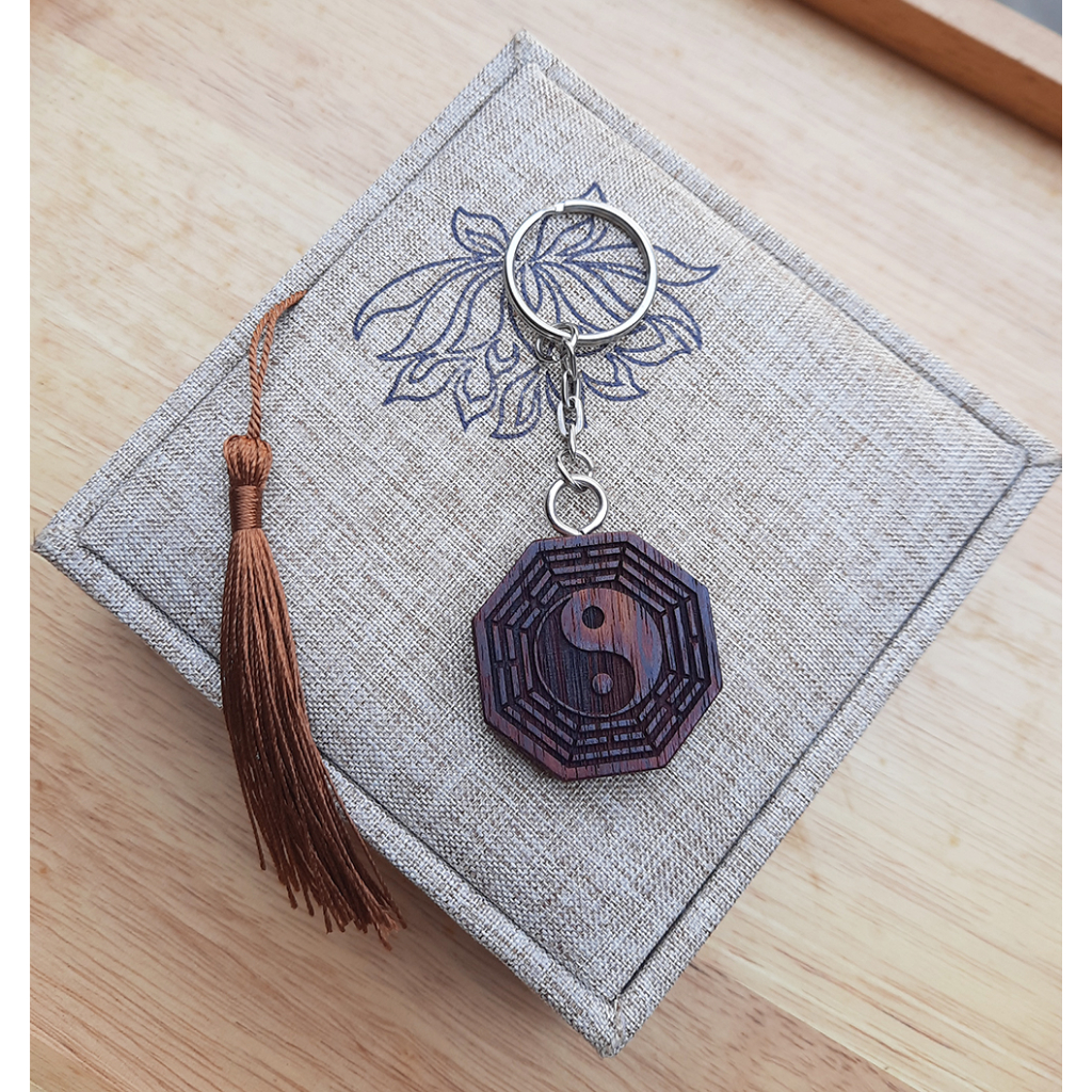 กุญแจแขวนสองด้าน 35 มม. พวงกุญแจ Win Ba Gua ไม้