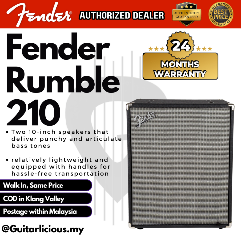 Fender Rumble 210 2x10 Bass Guitar Cabinet V3, Black/Silver ( Rumble-210 / Rumble210 )